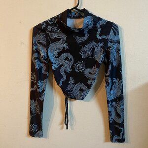 NO BRAND SMALL BLACK & MINT GREEN LONG-SLEEVE CROPPED TOP